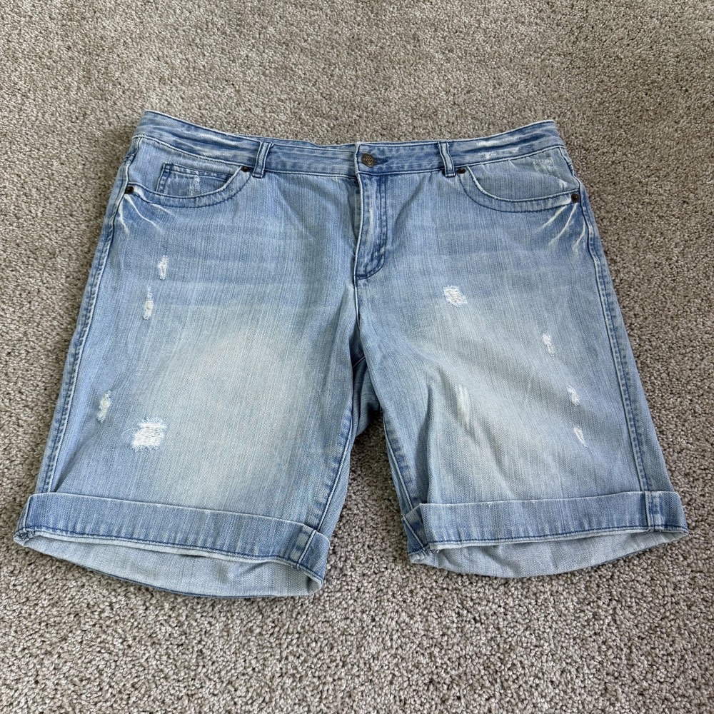 Michael Kors Bermuda Shorts Womens 12 36W Blue Denim Cuffed Distressed Casual